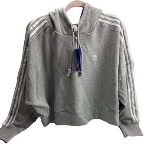 Adidas Grey Cropped Hoodie Women’s 2X Plus Size Drawstring Pullover Sweatshirt